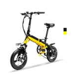 14'' Super Light mini Folding Electric Bike, Commute Ebike with 350W Motor Adopt Hidden Lithium Battery 36V 8.7Ah, Suitable for the Whole Family E-Bike,black yelloe