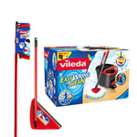Vileda Easy Wring and Clean Microfibre Mop and Bucket with Power Spin Wringer with 3 Action Broom Plus Long Handled Dustpan