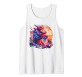 Fierce mythical red dragon sunset palm trees Asian art #2 Tank Top