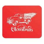 Vintage Merry Christmas Lettering on Red Toy Pickup Happy Holidays Calligraphic Home School Game Player Computer Worker MouseMat Mouse Padch