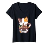 Womens Ramen Cat Kawaii Anime Japanese Food Girls Official Teenager V-Neck T-Shirt
