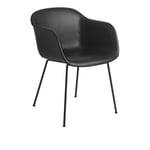 Muuto - Fiber Armchair, Tube Base, Silk Leather - Black/Black - Matstolar