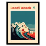 Artery8 The Seaside Calls Bondi Beach Australia Modern Woman of the Waves Sea Siren Ocean Artwork Framed Wall Art Print A4