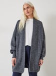 HUSH Loretta Longline Wool Blend Fluffy Cardigan, Charcoal Marl