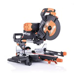 Evolution Power Tools R255SMS-DB+ Double Bevel Sliding Mitre Saw, Multi-Material Cuts Metal, Wood, Plastic & More - with Plus Pack includes Clamps, Dust Bag & Blades, 255mm (230V)