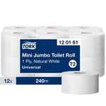 Tork Toalettpapper Universal Mini Jumbo T2, 1-lagers, 1 714 ark, 94 mm, Nature
