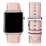 SUNFWR Leather Bands for Apple Watch Strap 45mm 44mm 42mm,Men Women Replacement Genuine Leather Strap for iWatch SE Series 7 6 5 4 3 2 1 Sport,Edition(42mm 44mm 45mm,Pink Sand&Silver)