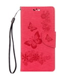 Multi-function Phone Leather Case Butterfly Embossed Horizontal Flip Leather Case Durable Scratch Card Holder Lanyard, for Huawei P10 Plus (Color : Red)