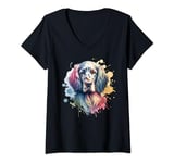 Womens English Setter Dog Watercolor Artwork V-Neck T-Shirt