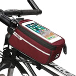 GRTG Waterproof Bicycle Handlebar Bag 6 Inch Phone Holder Bike Bicycle Front Tube Bag Cycling Accessories Frame Waterproof Front Bags Cell Mobile Phone Case Red