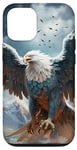 iPhone 15 Blue white bald eagle phoenix bird flying fire snow mountain Case