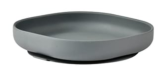 BÉABA, Assiette Ventouse pour Enfant, 100% silicone, matière douce et très resistante, Adhère table/tablette chaise haute, Languette permettant de soulever l’assiette, Compatible micro-onde, Minéral