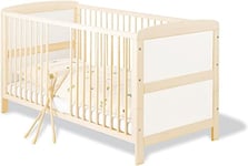 Lit de bébé, lit d'enfant Florian, avec barreaux et sommier à Lattes Amovibles, Transformable en lit Junior, en Bois, L 145 cm, l 76 cm, H 83 cm
