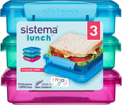 Sistema 450ml Sandwich Lunch Box 3-Pack, BPA-Free, Assorted Colors Food Storage