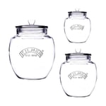Set of 3 Kilner Clear Glass Push Top Storage Jar Food Kitchen Container Canister