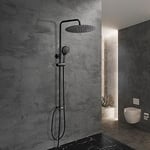 Görbach Colonne de Douche Noir sans Robinetterie Ensemble Douche Murale Réglable Hauteur pour Salle de Bain avec Douchette et Pommeau Pluie D30cm