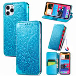 ZTOFERA Compatible with iPhone 11 Wallet Case for Women, PU Leather Flip Case with Card Holder Floral Flower Pattern Design Kickstand Magnetic Closure Shockproof Protective Case Cover, Blue