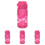 Ion8 Kids Water Bottle, 350 ml/12 oz, Leak Proof, Easy to Open, Secure Lock, Dishwasher Safe, BPA Free, Carry Handle, Hygienic Flip Cover, Easy Clean, Odour Free, Carbon Neutral, Flamingo Design