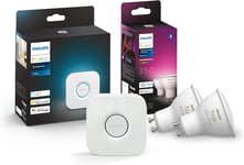 Philips Hue Starterkit White and Colour Ambience 2 Pack GU10 Bulbs and Bridge