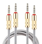 Lilware Set of 2 Metal Braided Audio 3.5mm Cables with Metal Plated Jack - 3.5mm to 3.5 mm 2.6 FT (80 CM) Audio AUX Cord - Silver