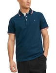 JACK & JONES Men Tshirts Slim Fit Casual Cotton Polo Shirt Collared Neck Shortsleeve Summer Tee Top for Men - Blue - M