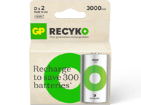 GP ReCyko Rechargeable Battery, Size D, 3000 mAh, 2-pack