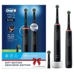 ORAL-B Oral-b Pro 3 3900 Elektrisk Tandborste - Set Med 2 Svarta Handtag Borsthuvuden Designad Av Braun