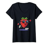 Womens Cool Strawberry Costume with funny Shoes and Arms V-Neck T-Shirt