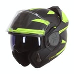 LS2, Advant Modular Flip Front Motorcycle Helmet. ECE 22.06 Certified. Complete With Pinlock and Luxury Camo Backpack Style Carry Bag. REVO MATT BLACK H-V YELLOW - 3XL