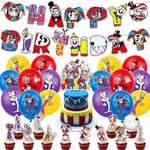 Fantastisk Digital Cirkus Födelsedagsfest Dekoration Ballong Tårta Toppers Banner Set