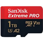 SanDisk Extreme Pro Carte mémoire microSDXC 1 To + adaptateur SD jusqu'à 170 Mo/s, classe de vitesse UHS 3 (U3), V30