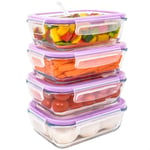 LG Luxury & Grace 4 Pack Glass Container 600 ml. Airtight & Wave Steam Hole. Food Storage Container. Microwave, Oven, Dishwasher and Freezer Safe. BPA Free.
