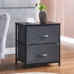 HomeSailing Bedroom Grey Beside Table Cabinet Nightstand with 2 Storage Drawers Kids Room Modern Living Room Small Sofa Side Table Corner Metal Frame with Fabric Drawers