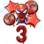 6st Superhjälte Spiderman-tema 3:e födelsedagsdekorationer Röd nummer 3 ballong 32 tum | The Spiderman Birthday Balloons (Spiderman3rd Birthday)