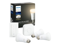 Philips Hue White Starter Kit - Trådløst lyssett - LED-lyspære x 3 - E27 - total: 27 W (ekvivalent 180 W) - klasse F - varmt hvitt lys - 2700 K - hvit