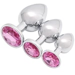 Akstore 3 Pcs Luxury Jewelry Design Fetish Stainless Steel Anal Butt Plug Fantasy Sex Restraints Bondage SM Large+Medium+Small Anal Stimulation toy for Unisex Masturbation With Penis Condom(Pink)