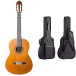 Yamaha C40II Full Size Classical Guitar with 6 Nylon Strings – Thin gloss finish – Natural & CAHAYA 40 41 Inch Acoustic Guitar Bag Waterproof Guitar Case Gig Bag 8MM Padding CY0152