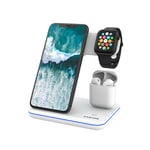 CANYON Wireless Charger 3 in 1 Compatible with iPhone Apple Watch, and Airpods Fast Quick Charge Station for Qi Devices Touch Control Backlight Desktop Charging System, White