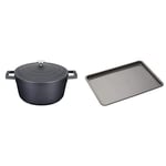 MasterClass Casserole Dish With Lid, Medium 4L/24 cm, Lightweight Cast Aluminium, Induction Hob And Oven Safe, Black & Baking Tray, Non-Stick Oven Tray for Baking and Roasting 35x25x2cm, Sleeved