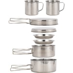 Decdeal - Batterie de cuisine de Camping, Kit de désordre, 8 pièces, ensemble de casseroles et poêles en acier inoxydable avec assiettes, tasses pour