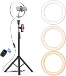 Ring Light Avec Trépied,10 Pouch Professionnels Selfie Led Anneau Lumiere Avec Variateur D'Intensité 3 Modes D'Éclairage 10 Luminosité Pour Le Streaming En Direct Et La Photographie Vidéo Youtube