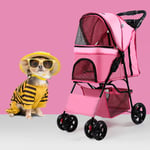 YGWL Pet Stroller,Foldable Dog Stroller,with Storage Basket and Rain Cover,Mattress Included,for Cats and Dogs Up to 15KG,Pink