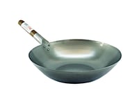 hancock london medium wok 13" flat base bottom carbon steel wooden handle