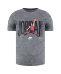 Nike Childrens Unisex Air Jordan Graphic Logo Short Sleeve Crew Neck Grey Kids T-Shirt CZ3713 091 Cotton - Size 6-7Y