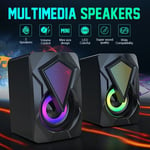 2 LED PC Speakers Gaming Surround Sound System Deep Bass USB 3.5mm Jack Stereo