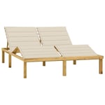 Helloshop26 - Transat chaise longue bain de soleil lit de jardin terrasse meuble d'extérieur double et coussins crème bois de pin imprégné