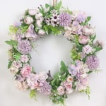 SUREH 15.7inch Artificial Purple Hydrangea and Peony Floral Spring Wreath Silk Peony Wreath with Green Leaves Welcome Front Door Wreath for Wedding Wall Home Decor