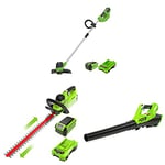 Greenworks 40V trimmer,hedge trimmer, blower combo kit include 2X2Ah battery and two charger