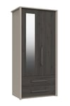 One Call Furniture Lancaster 2 Door Drawer Mirror Wardrobe - Dark Grey