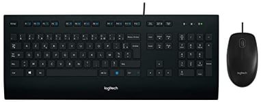 Logitech K280e Pro Wired Business Keyboard, QWERTY US-International Layout - Black & B100 Wired USB Mouse, 3-Buttons, Optical Tracking, Ambidextrous PC/Mac/Laptop - Black
